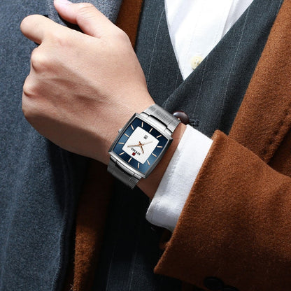 🔥Ultra-tunn kvartsklocka med fyrkantigt nätbälte för mä