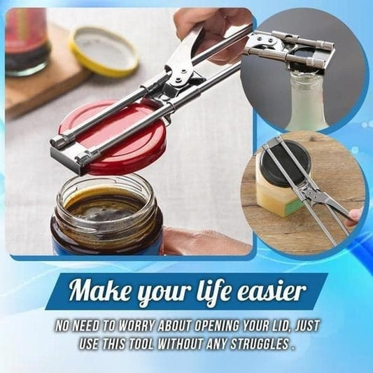 🛒✨ Universell burköppnare i rostfritt stål – öppnar lock snabbt och enkelt med mindre handkraft 💪🥫