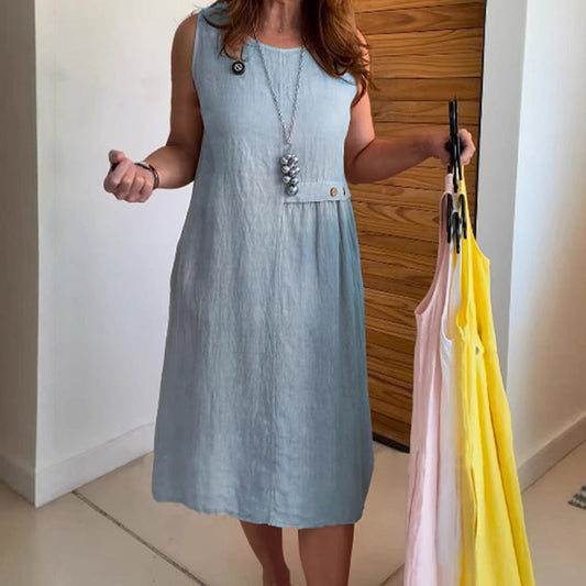 👗✨ Låt sommaren gå! Avslappnad ärmlös klänning – andningsbar och bekväm, perfekt för sommaren! ☀️