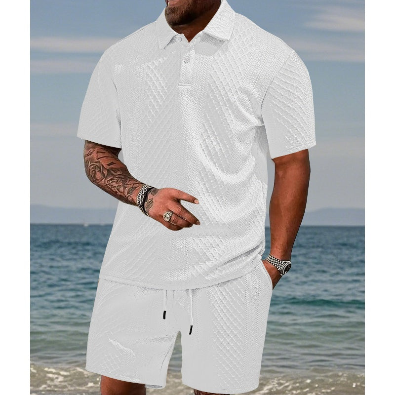 👕🩳 50% RABATT! | 2-delat Set med Kortärmad Topp & Shorts – Diamantmönster, Nedfällbar Krage & Andningsbart!