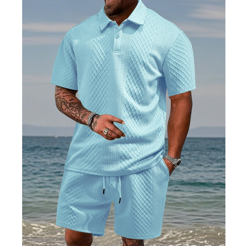 👕🩳 50% RABATT! | 2-delat Set med Kortärmad Topp & Shorts – Diamantmönster, Nedfällbar Krage & Andningsbart!