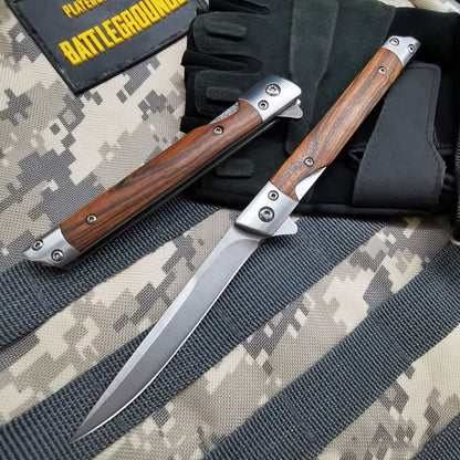 🔪 50% RABATT NU! ✨ Fällkniv med Trähandtag - Rostfritt Stål med Bältesklippa för Friluftsaktiviteter och Vardagsbruk 🌲🛡️