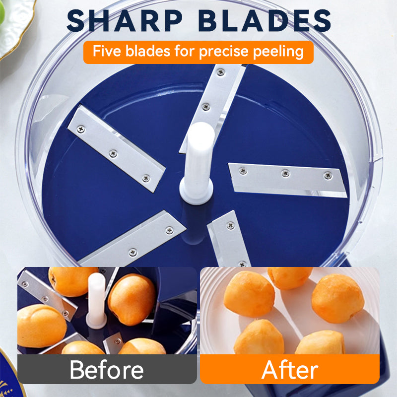 🧄🍎 50% RABATT NU! Transparent elektrisk frukt- & grönsaksskalare – 5 rostfria blad, snabb skalning & enkel rengöring – perfekt för köket 🍇✨