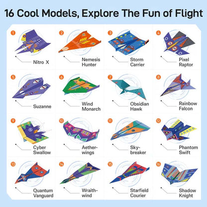 ✈️ 50 % RABATT NU! 🎨 Kreativt DIY-pappersflygplan – bygg & kasta 16 modeller – STEM-leksak för barn 6–12 år – perfekt för lärande och lek 🧒