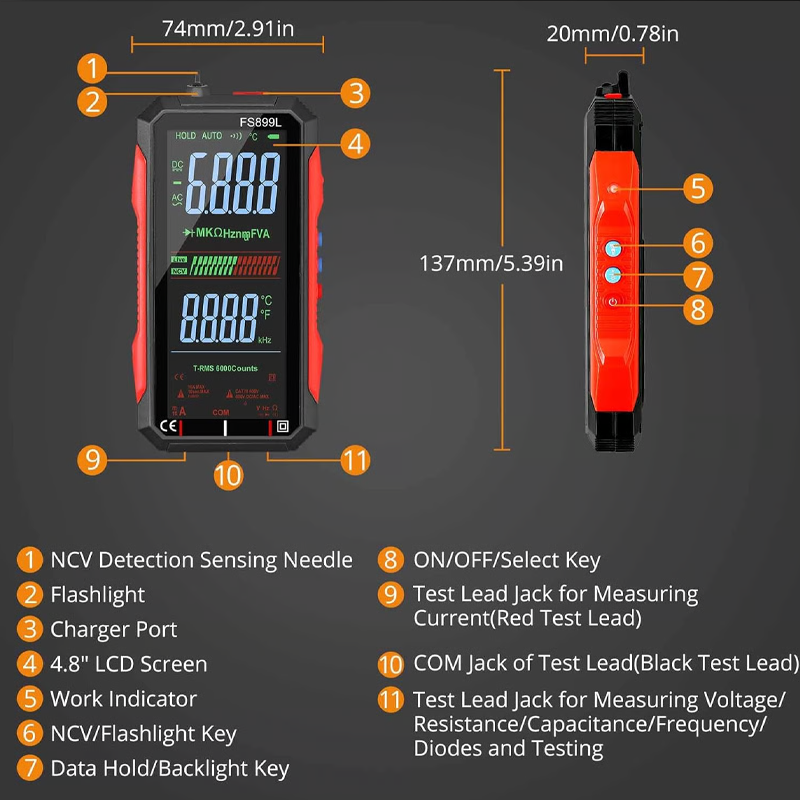 USB-uppladdningsbar Digital Multimeter