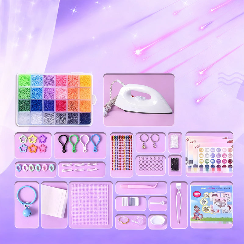 💝Komplett set med 96 färgade smältbara pärlor✨ – Det ultimata setet med strykjärn, pegboards och mönster för oändliga DIY-projekt!🌟