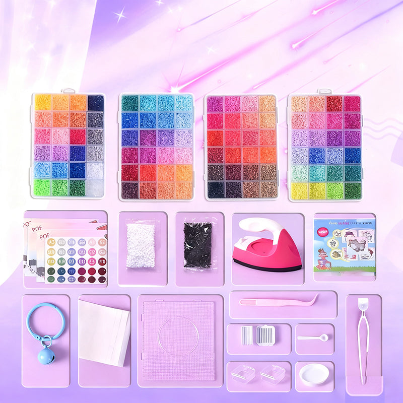 💝Komplett set med 96 färgade smältbara pärlor✨ – Det ultimata setet med strykjärn, pegboards och mönster för oändliga DIY-projekt!🌟
