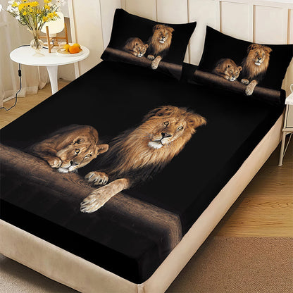 🔥Bold Lion Print sovrum 3-delat lakan-set