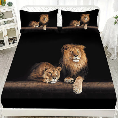 🔥Bold Lion Print sovrum 3-delat lakan-set