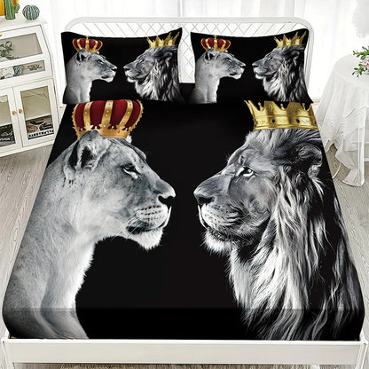 🔥Bold Lion Print sovrum 3-delat lakan-set