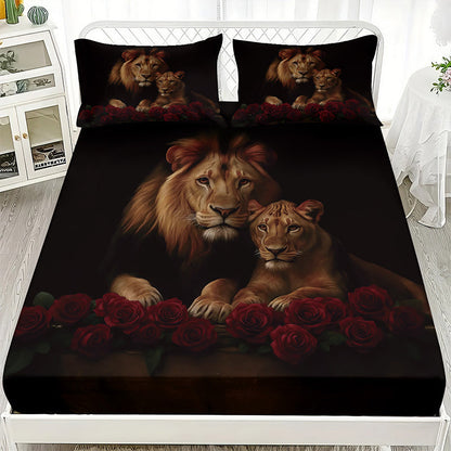 🔥Bold Lion Print sovrum 3-delat lakan-set