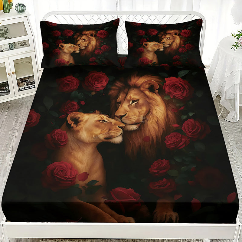 🔥Bold Lion Print sovrum 3-delat lakan-set