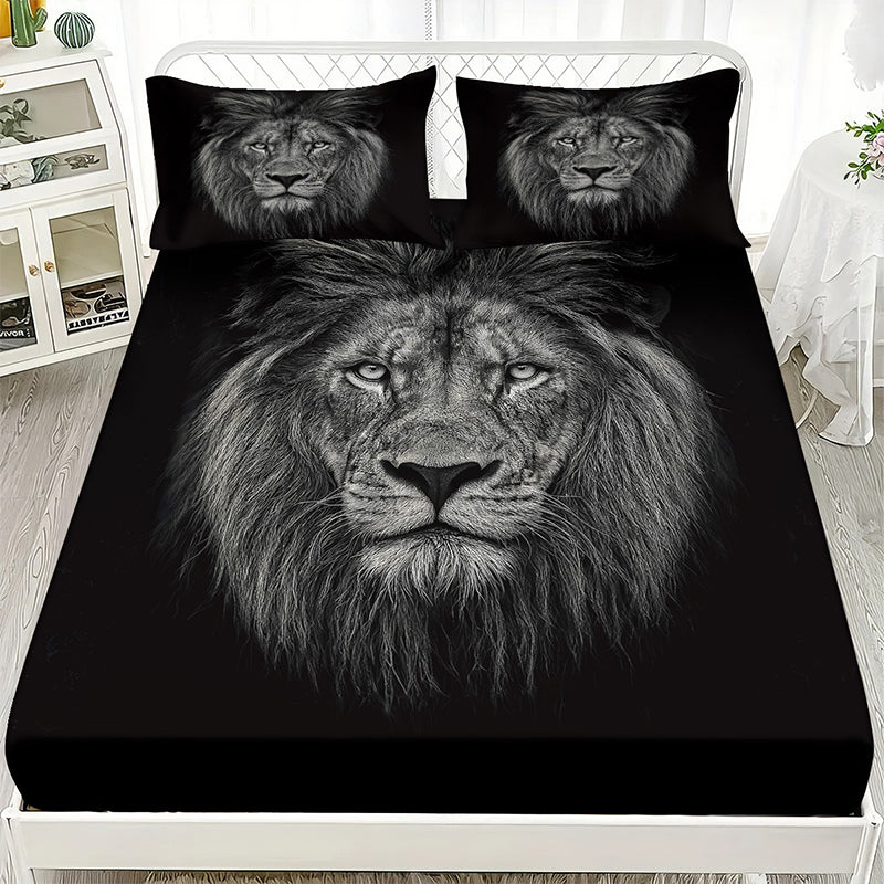 🔥Bold Lion Print sovrum 3-delat lakan-set
