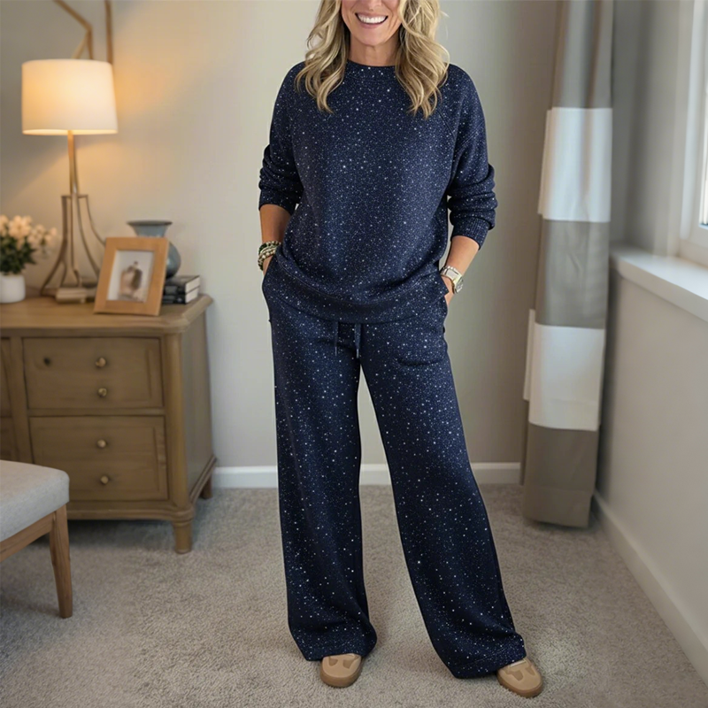 Dam 2-delat glittrigt set – tröja och byxor