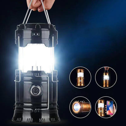 🏕️🔦 Solcellsdriven hopfällbar 2-i-1-lampa – bordslampa & ficklampa för camping och utomhusbruk ✨