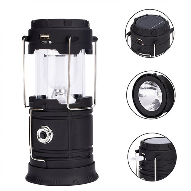 🏕️🔦 Solcellsdriven hopfällbar 2-i-1-lampa – bordslampa & ficklampa för camping och utomhusbruk ✨