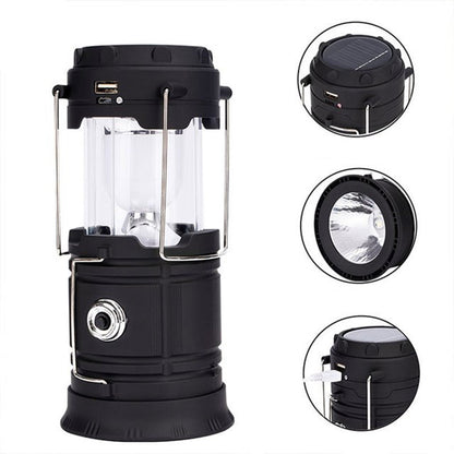 🏕️🔦 Solcellsdriven hopfällbar 2-i-1-lampa – bordslampa & ficklampa för camping och utomhusbruk ✨
