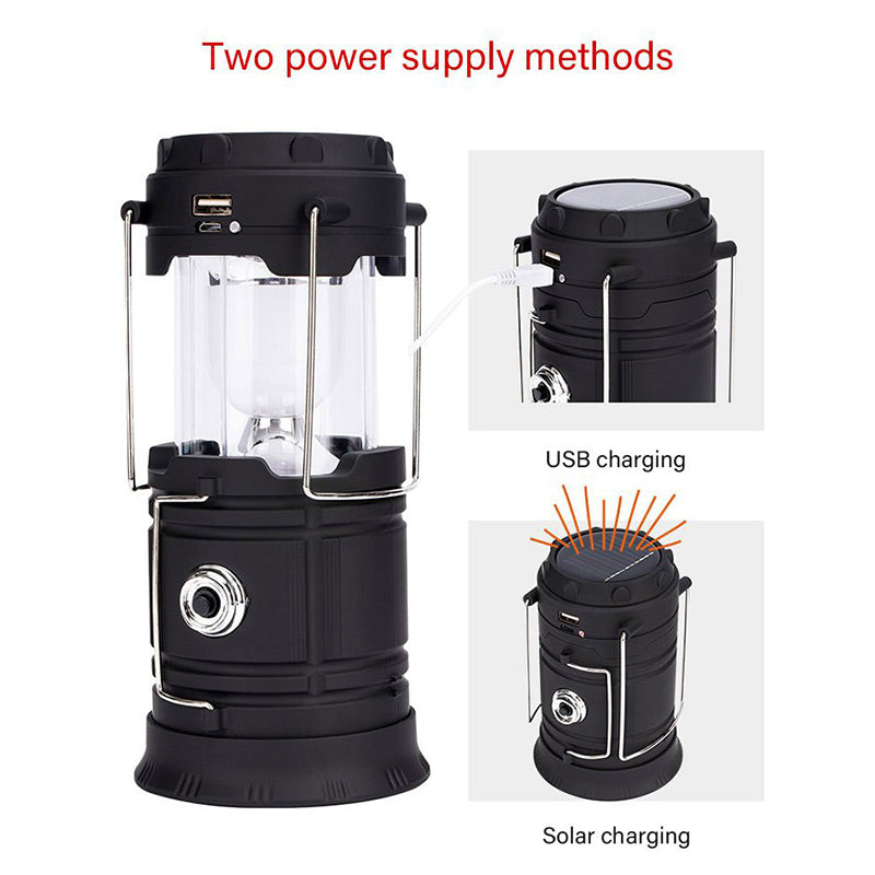 🏕️🔦 Solcellsdriven hopfällbar 2-i-1-lampa – bordslampa & ficklampa för camping och utomhusbruk ✨