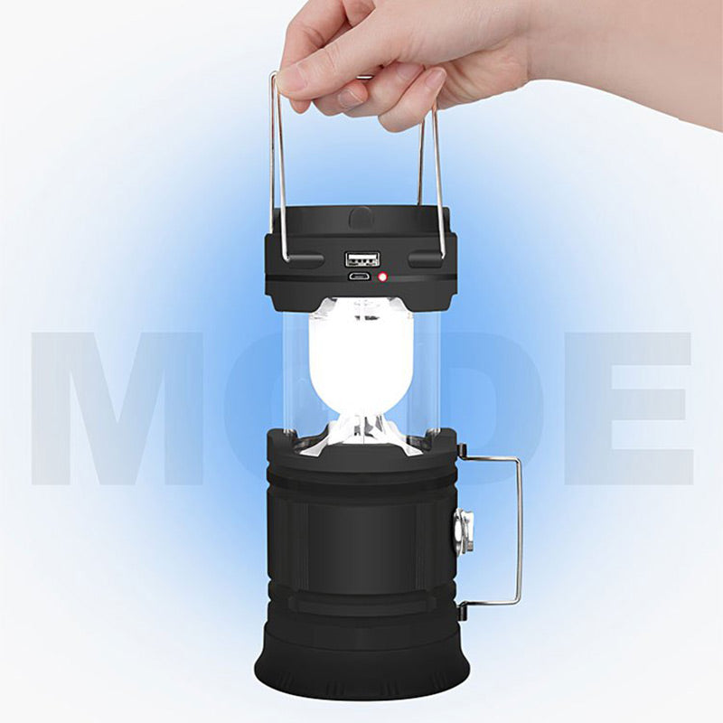 🏕️🔦 Solcellsdriven hopfällbar 2-i-1-lampa – bordslampa & ficklampa för camping och utomhusbruk ✨