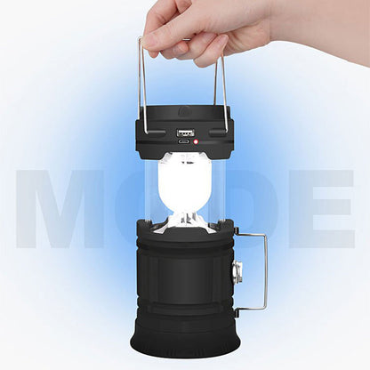 🏕️🔦 Solcellsdriven hopfällbar 2-i-1-lampa – bordslampa & ficklampa för camping och utomhusbruk ✨