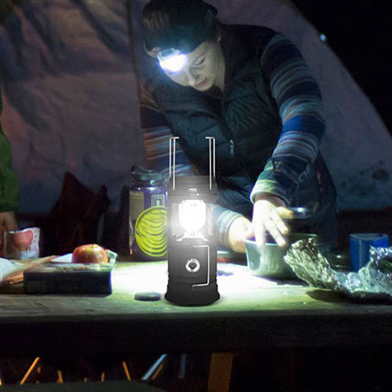 🏕️🔦 Solcellsdriven hopfällbar 2-i-1-lampa – bordslampa & ficklampa för camping och utomhusbruk ✨
