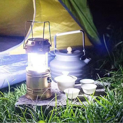 🏕️🔦 Solcellsdriven hopfällbar 2-i-1-lampa – bordslampa & ficklampa för camping och utomhusbruk ✨