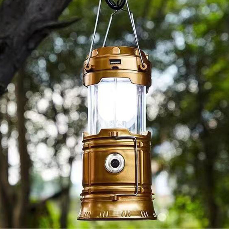 🏕️🔦 Solcellsdriven hopfällbar 2-i-1-lampa – bordslampa & ficklampa för camping och utomhusbruk ✨