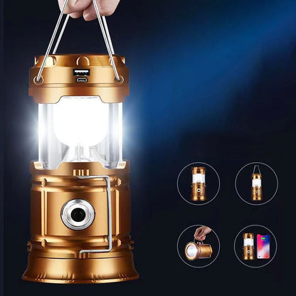 🏕️🔦 Solcellsdriven hopfällbar 2-i-1-lampa – bordslampa & ficklampa för camping och utomhusbruk ✨