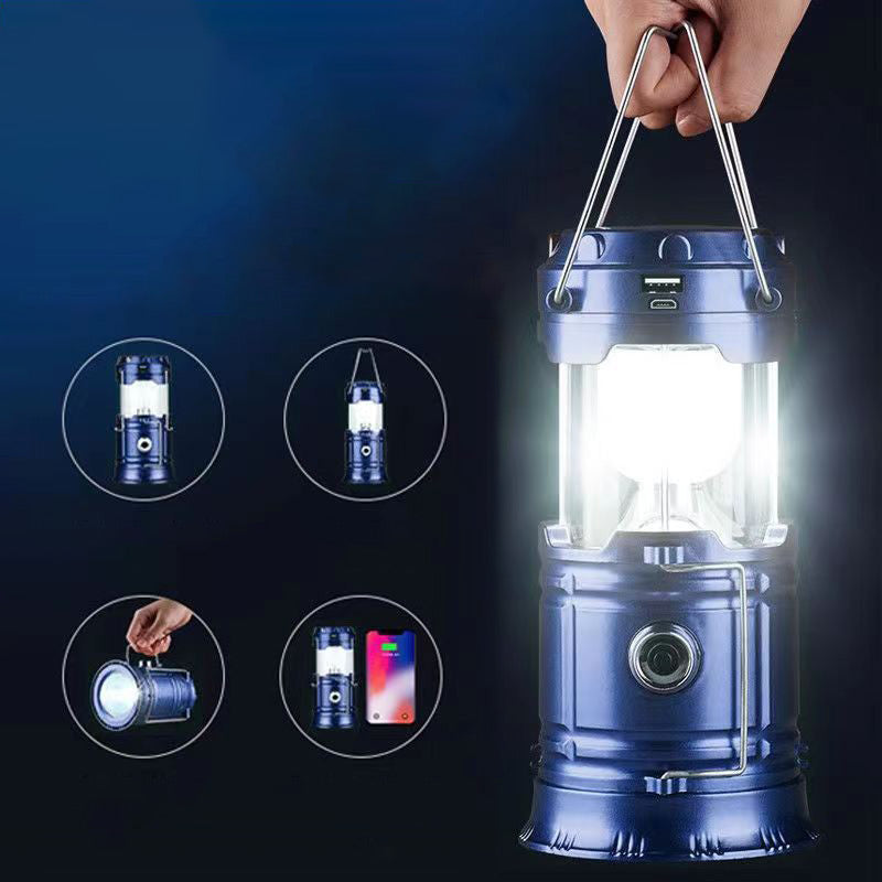 🏕️🔦 Solcellsdriven hopfällbar 2-i-1-lampa – bordslampa & ficklampa för camping och utomhusbruk ✨