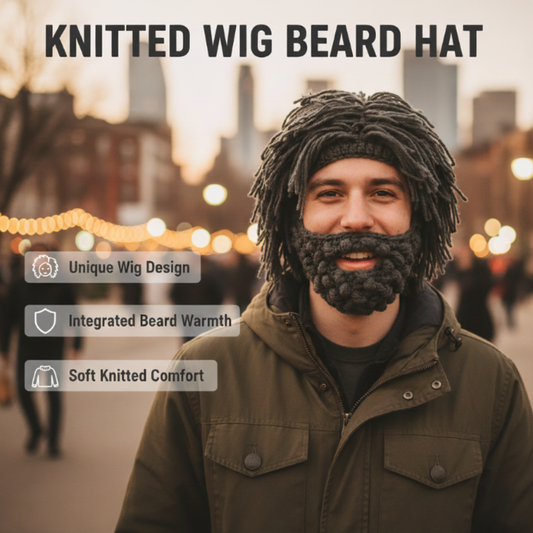 ⏰ 50 % RABATT! 🧔 Punkhatt med parykk og strikket skjegg – Enkel montering, realistisk stil og perfekt for cosplay 🎭