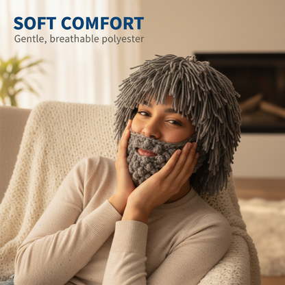 ⏰ 50 % RABATT! 🧔 Punkhatt med parykk og strikket skjegg – Enkel montering, realistisk stil og perfekt for cosplay 🎭