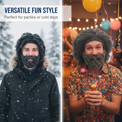 ⏰ 50 % RABATT! 🧔 Punkhatt med parykk og strikket skjegg – Enkel montering, realistisk stil og perfekt for cosplay 🎭