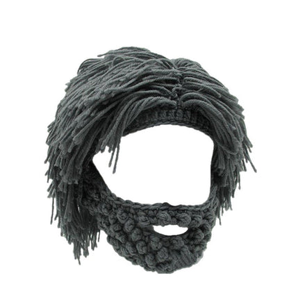 ⏰ 50 % RABATT! 🧔 Punkhatt med parykk og strikket skjegg – Enkel montering, realistisk stil og perfekt for cosplay 🎭