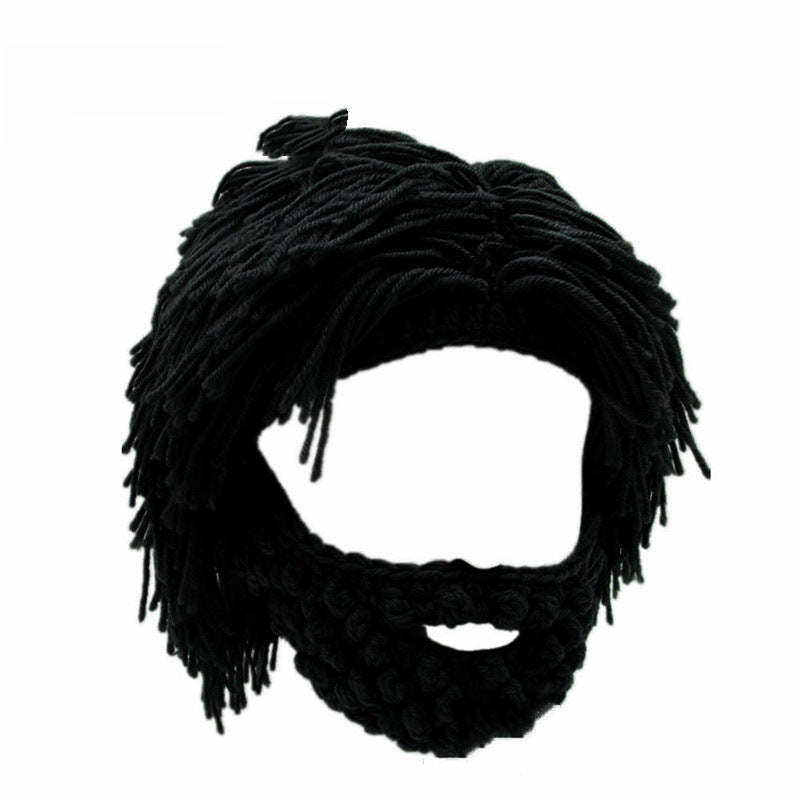 ⏰ 50 % RABATT! 🧔 Punkhatt med parykk og strikket skjegg – Enkel montering, realistisk stil og perfekt for cosplay 🎭