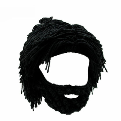 ⏰ 50 % RABATT! 🧔 Punkhatt med parykk og strikket skjegg – Enkel montering, realistisk stil og perfekt for cosplay 🎭