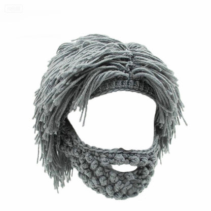 ⏰ 50 % RABATT! 🧔 Punkhatt med parykk og strikket skjegg – Enkel montering, realistisk stil og perfekt for cosplay 🎭