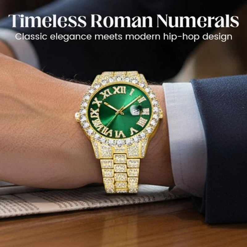 ⌚ 50 % RABATT! ✨ Herreklokke med strass og kvartsurverk – ​​Luksuriøst design, iøynefallende og perfekt for fester 💎