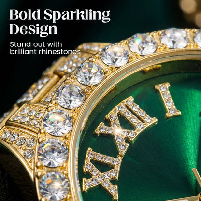 ⌚ 50 % RABATT! ✨ Herreklokke med strass og kvartsurverk – ​​Luksuriøst design, iøynefallende og perfekt for fester 💎
