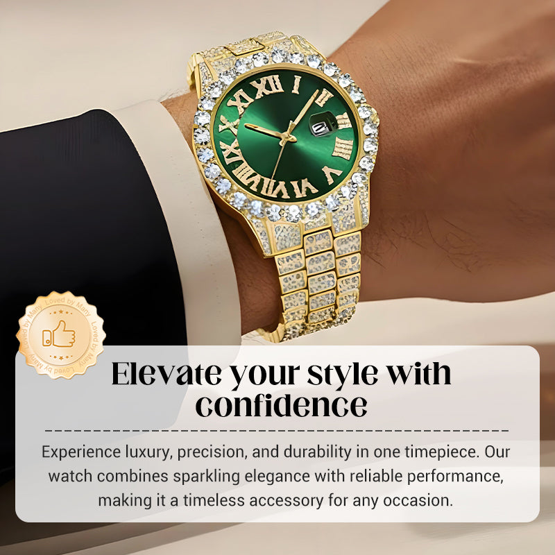 ⌚ 50 % RABATT! ✨ Herreklokke med strass og kvartsurverk – ​​Luksuriøst design, iøynefallende og perfekt for fester 💎