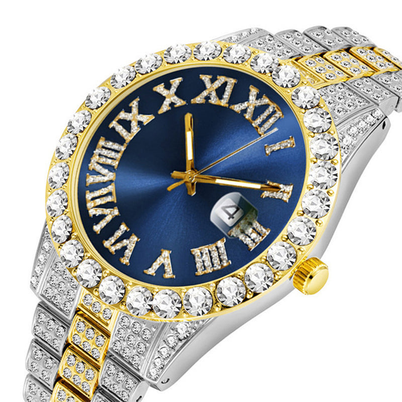 ⌚ 50 % RABATT! ✨ Herreklokke med strass og kvartsurverk – ​​Luksuriøst design, iøynefallende og perfekt for fester 💎