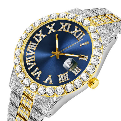 ⌚ 50 % RABATT! ✨ Herreklokke med strass og kvartsurverk – ​​Luksuriøst design, iøynefallende og perfekt for fester 💎