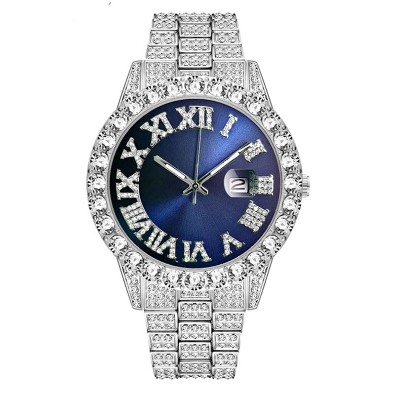 ⌚ 50 % RABATT! ✨ Herreklokke med strass og kvartsurverk – ​​Luksuriøst design, iøynefallende og perfekt for fester 💎