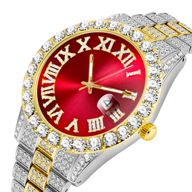 ⌚ 50 % RABATT! ✨ Herreklokke med strass og kvartsurverk – ​​Luksuriøst design, iøynefallende og perfekt for fester 💎