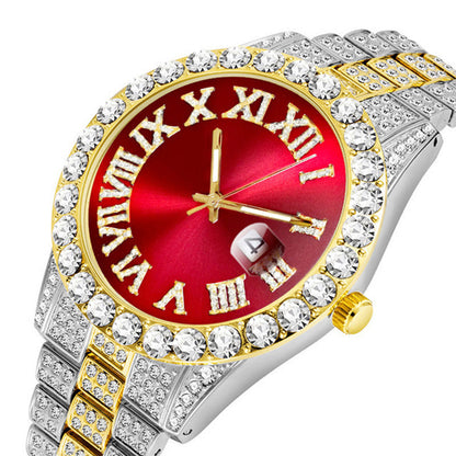 ⌚ 50 % RABATT! ✨ Herreklokke med strass og kvartsurverk – ​​Luksuriøst design, iøynefallende og perfekt for fester 💎