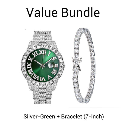 ⌚ 50 % RABATT! ✨ Herreklokke med strass og kvartsurverk – ​​Luksuriøst design, iøynefallende og perfekt for fester 💎