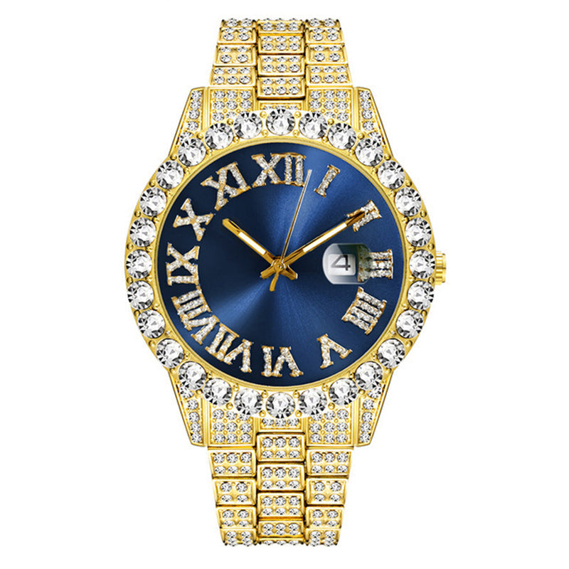 ⌚ 50 % RABATT! ✨ Herreklokke med strass og kvartsurverk – ​​Luksuriøst design, iøynefallende og perfekt for fester 💎