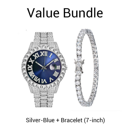 ⌚ 50 % RABATT! ✨ Herreklokke med strass og kvartsurverk – ​​Luksuriøst design, iøynefallende og perfekt for fester 💎
