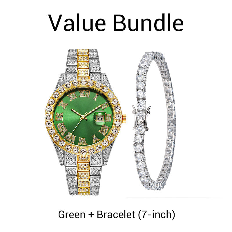 ⌚ 50 % RABATT! ✨ Herreklokke med strass og kvartsurverk – ​​Luksuriøst design, iøynefallende og perfekt for fester 💎
