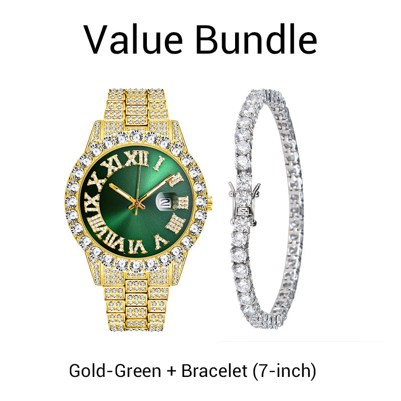 ⌚ 50 % RABATT! ✨ Herreklokke med strass og kvartsurverk – ​​Luksuriøst design, iøynefallende og perfekt for fester 💎