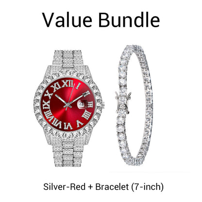 ⌚ 50 % RABATT! ✨ Herreklokke med strass og kvartsurverk – ​​Luksuriøst design, iøynefallende og perfekt for fester 💎